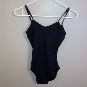 black capezio leotard with mesh fabric on the back